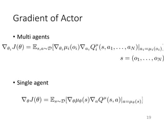 Gradient of Actor
• Multi agents
• Single agent
19
 