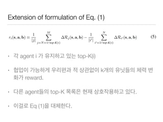 Extension of formulation of Eq. (1)
• agent i top-K(i)
• k
reward.
• agent top-K .
• Eq (1) .
 