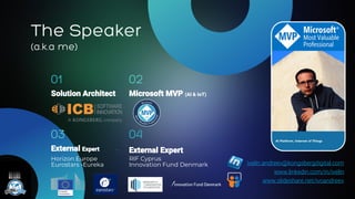 Microsoft MVP (AI & IoT)
ivelin.andreev@kongsbergdigital.com
www.linkedin.com/in/ivelin
www.slideshare.net/ivoandreev
Horizon Europe
Eurostars -Eureka
RIF Cyprus
Innovation Fund Denmark
Solution Architect
External Expert • External Expert
 