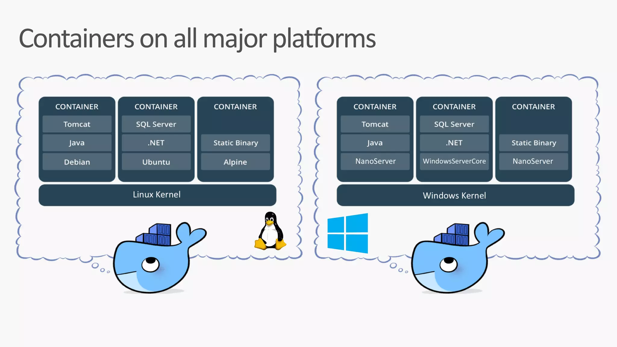 Containers	on	all	major	platforms
 