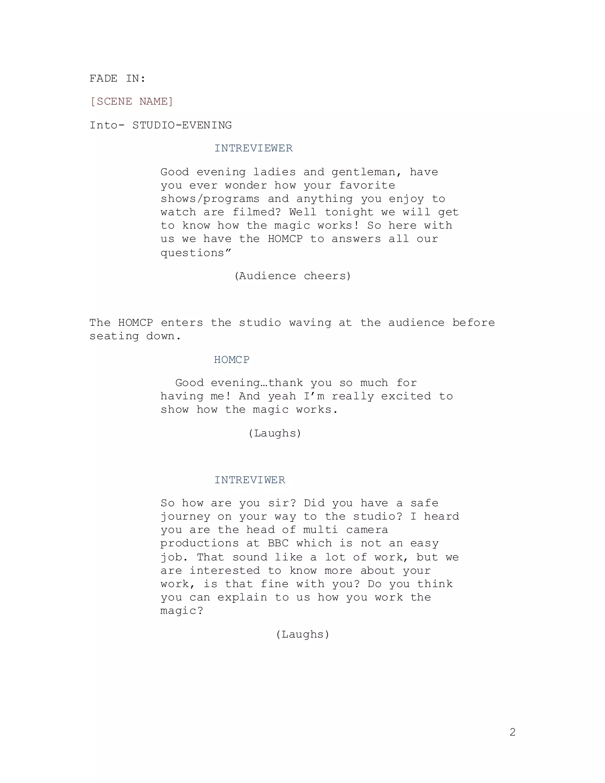 Multi camera productions script final | DOCX