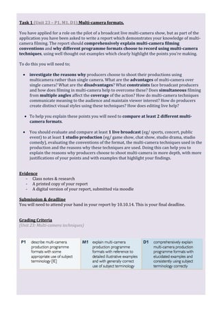 Multicamera tv brief 1 - theory report | PDF