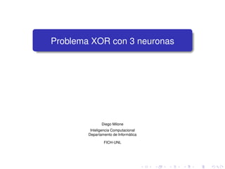 Problema XOR con 3 neuronas
Diego Milone
Inteligencia Computacional
Departamento de Informática
FICH-UNL
 