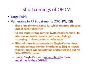 Baseband compensation of I/Q Imbalance
Use Calibration to estimate Gain and Phase imbalance
Calibration means sending single tone through the mixer and
using received samples to estimate ε and θ
Baseband I/Q compensation circuit
π/2+θr
1
εr
hI,rx(t)
hQ,rx(t) 1/εr 1/cos(θr) +
 