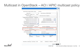 © 2016 Cisco and/or its affiliates. All rights reserved. Cisco Public 60DEVNET-2055
Multicast in OpenStack – ACI / APIC multicast policy
 