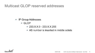 © 2016 Cisco and/or its affiliates. All rights reserved. Cisco Public 73DEVNET-2055
Multicast GLOP reserved addresses
 