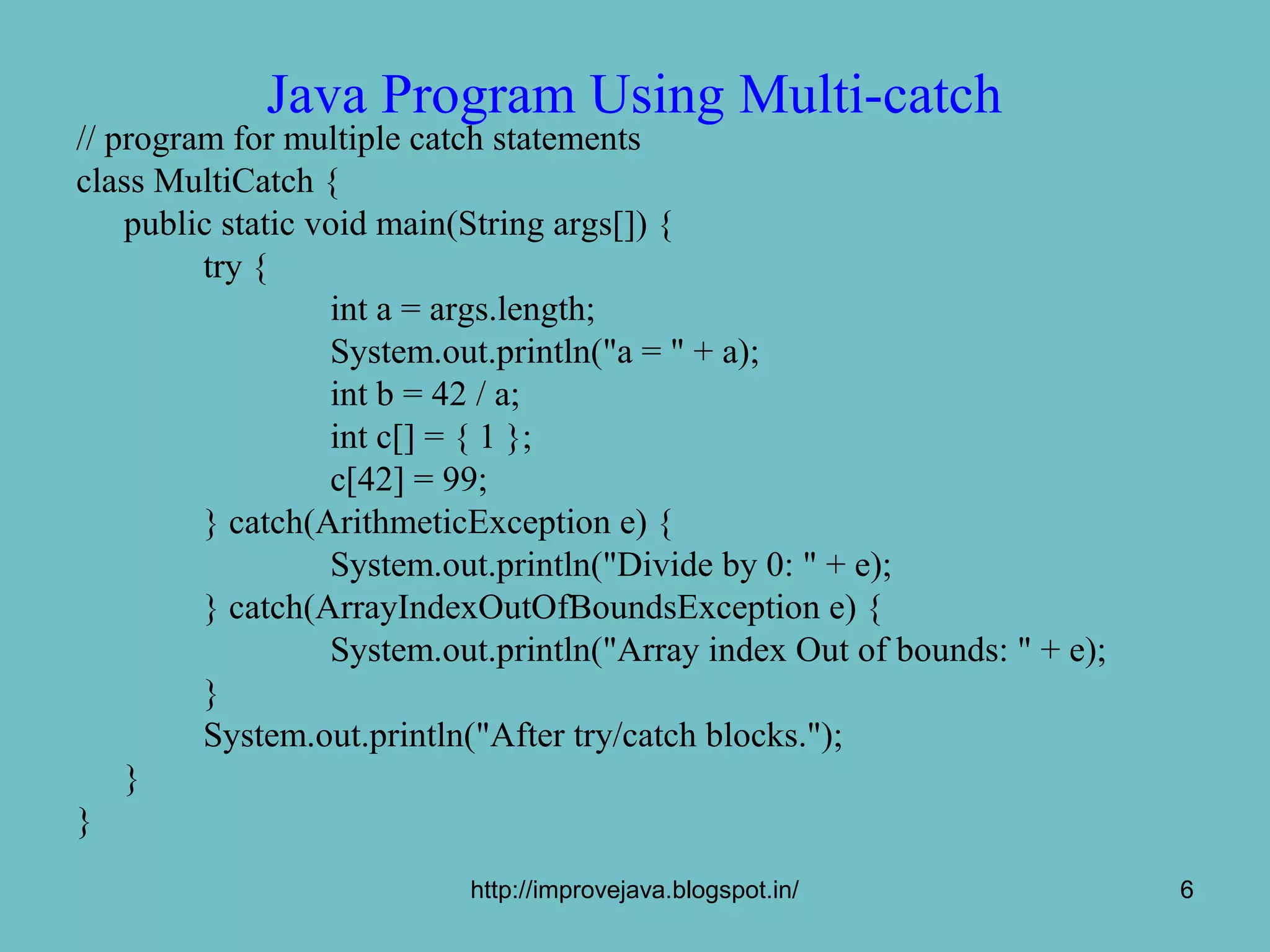 Multi catch statement | PPT