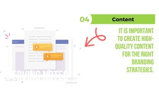 Content
ServingNotes
04
Itisimportant
tocreatehigh-
qualitycontent
fortheright
branding
strategies.
 