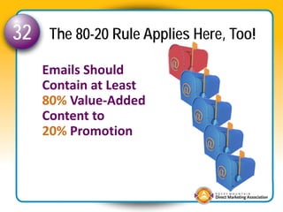 32    The 80-20 Rule Applies Here, Too!

     Emails Should 
     Contain at Least 
     80% Value‐Added 
     Content to ...