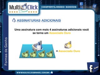 Uma assinatura com mais 4 assinaturas adicionais você
            se torna um Associado Ouro




                             = Associado Ouro
 