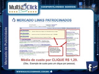 Média de custo por CLIQUE R$ 1,29.
 (Obs.: Exemplo de custo para um clique por pessoa).
 