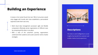 9
Building an Experience
A study on the market found that over 78% of consumers would
only engage with brands who have established a personalized
experience with them over time,
• Multi cloud data management processes’ agile and flexible
composition effectively serves organizations of different sizes
by computing all the data in one place.
• With a view of the customer’s journey, organizations
understand their audience and curate customer centric market
strategies.
www.rawcubes.com
This data is used intelligently to curate
insights that benefit the customer and
enable a better brand experience.
Descriptions
 