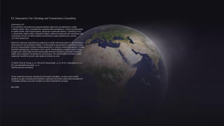 EY | Assurance | Tax | Strategy and Transactions | Consulting
Informace o EY
EY je předním celosvětovým poskytovatelem odborných poradenských služeb
v oblasti auditu, daní, transakčního a podnikového poradenství. Znalost problematiky
a kvalita služeb, které poskytujeme, přispívají k posilování důvěry v kapitálové trhy
i v ekonomiky celého světa. Výjimečný lidský a odborný potenciál nám umožňuje hrát
významnou roli při vytváření lepšího prostředí pro naše zaměstnance, klienty
i pro širší společnost.
Název EY zahrnuje celosvětovou organizaci a může zahrnovat jednu či více členských
firem Ernst & Young Global Limited, z nichž každá je samostatnou právnickou osobou.
Ernst & Young Global Limited, britská společnost s ručením omezeným garancí, služby
klientům neposkytuje. Informace o tom, jak EY shromažďuje a používá osobní údaje,
a popis práv, která mají fyzické osoby podle právních předpisů o ochraně osobních
údajů, jsou k dispozici na adrese ey.com/privacy. Pro podrobnější informace o naší
organizaci navštivte prosím naše webové stránky ey.com.
© 2020 Ernst & Young, s.r.o. | Ernst & Young Audit, s.r.o. | E & Y Valuations s.r.o. |
EY Law advokátní kancelář, s.r.o.
Všechna práva vyhrazena.
Tento materiál má pouze všeobecný informační charakter, na který není možné
spoléhat se jako na poskytnutí účetního, daňového ani jiného odborného poradenství.
V případě potřeby se prosím obraťte na svého konkrétního poradce.
ey.com
 