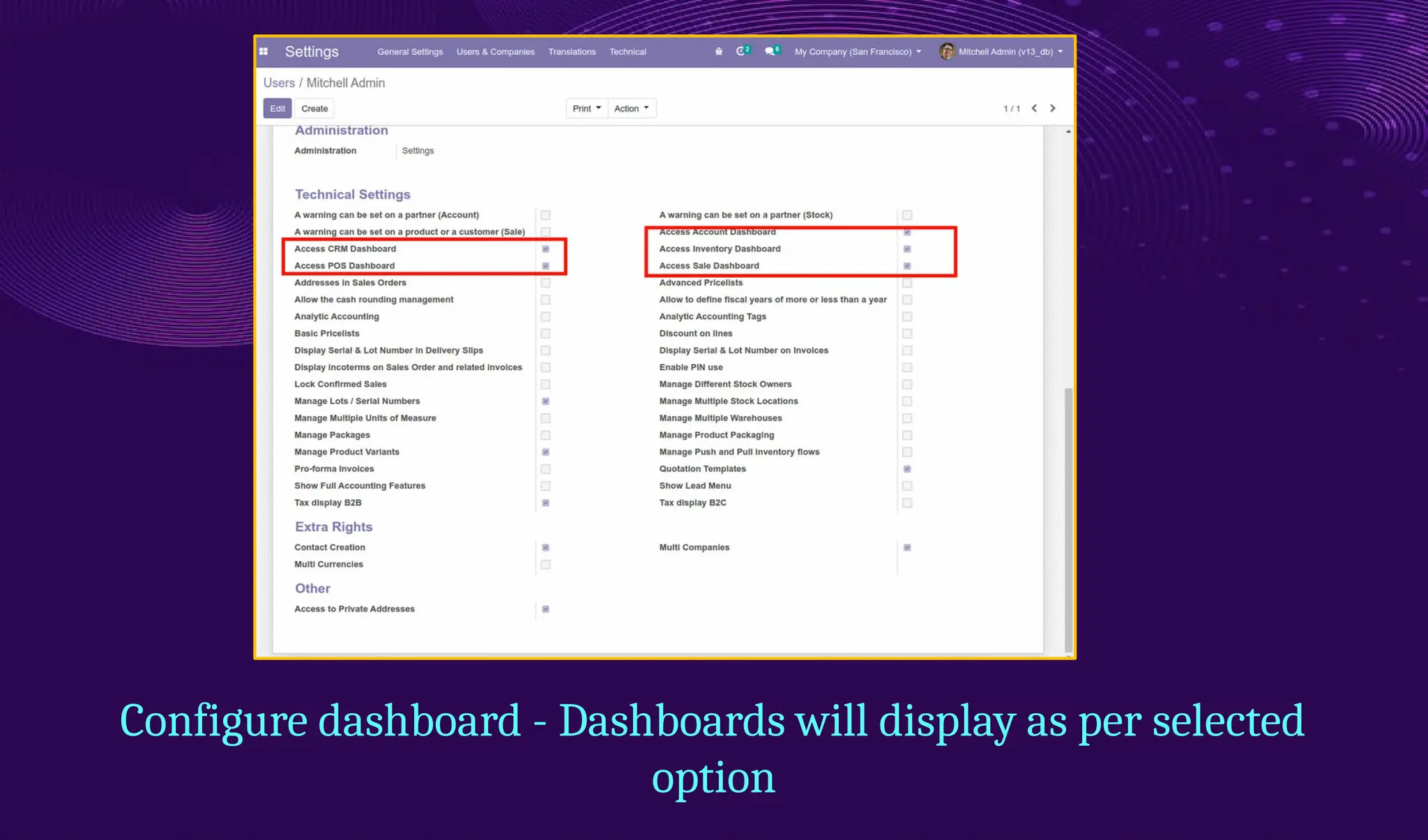 Configure dashboard - Dashboards will display as per selected
option
 