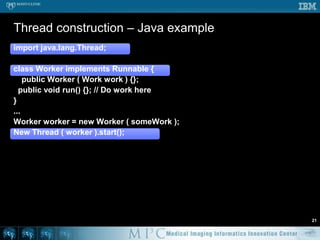 SMP concepts15Useful to think in terms of “cores”2 dual-core CPU = 4 “cores”Cores share main memory, may share cacheThreads in same process share memoryGenerally, one executing thread per coreOther threads sleeping