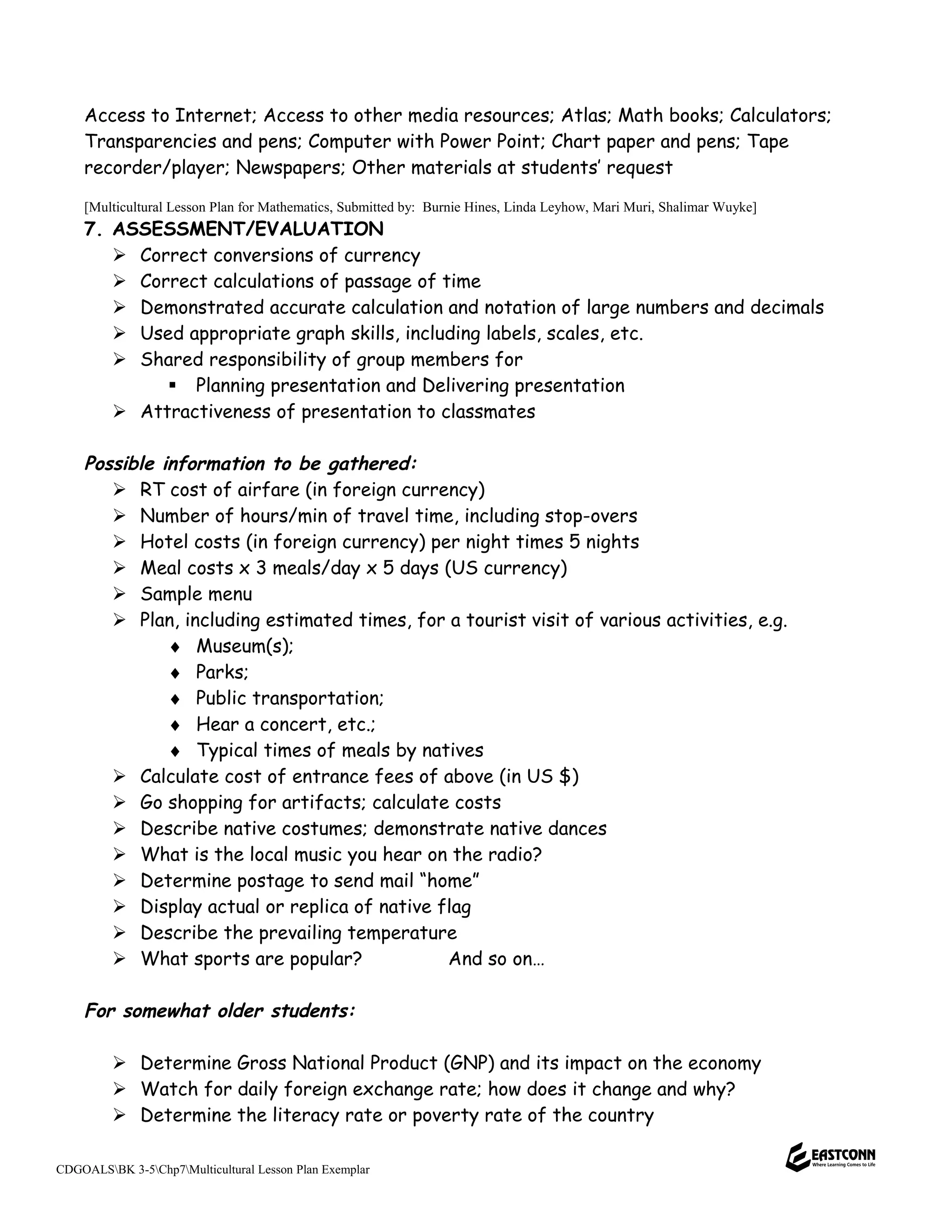 Multicultural lesson plan_exemplar on line math lesson | DOC