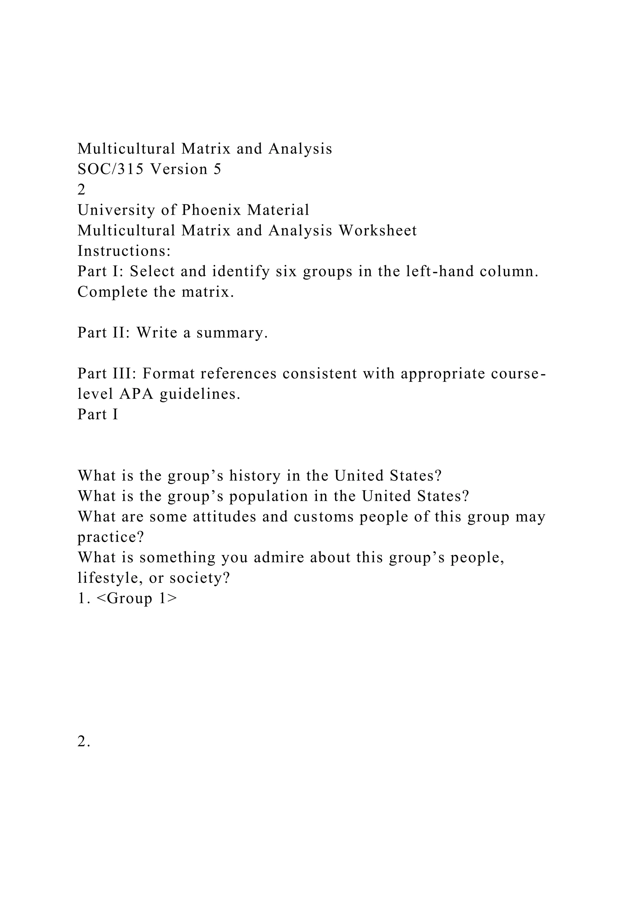 Multicultural Matrix and AnalysisSOC315 Version 52Univers.docx