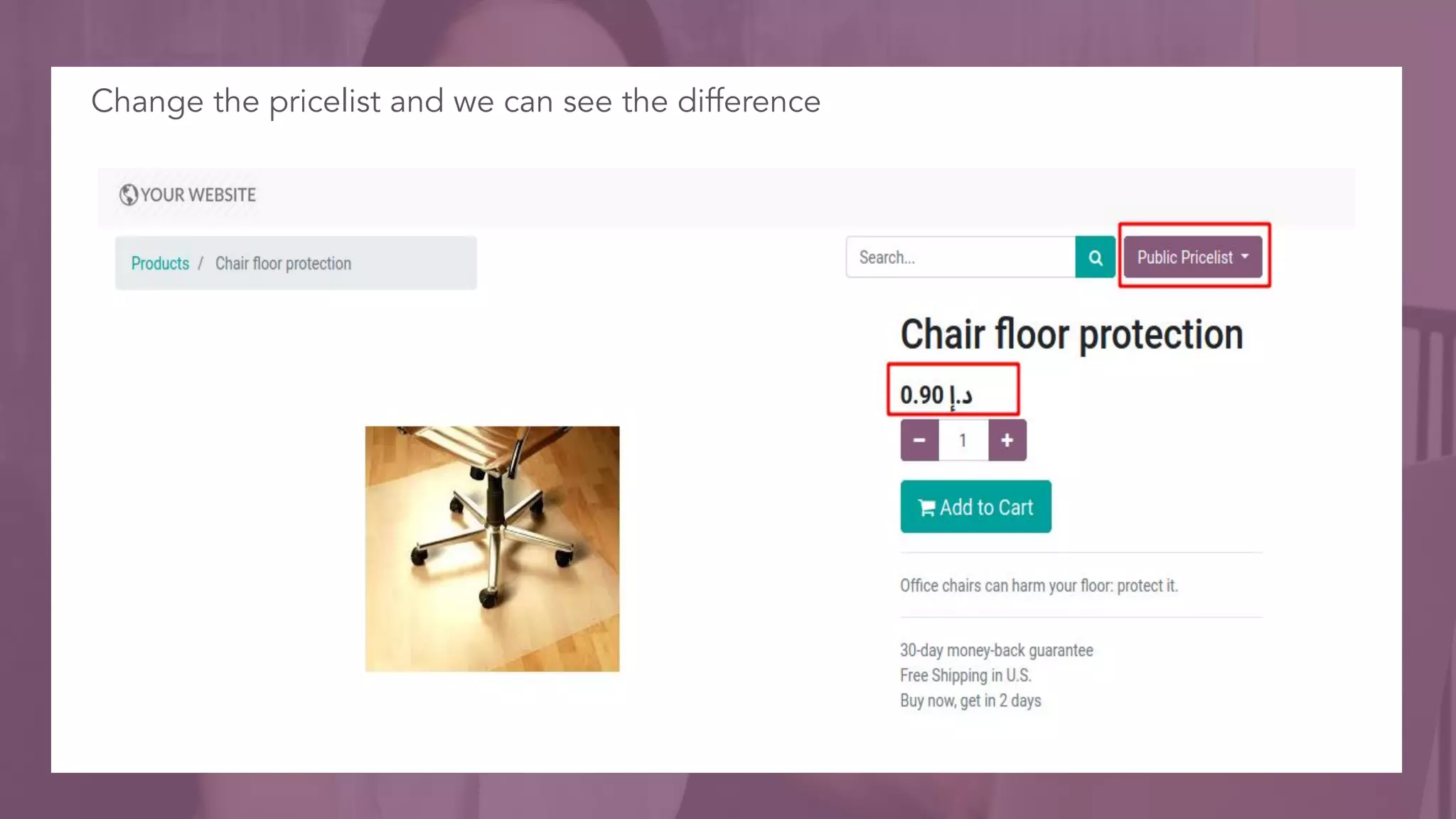 Change the pricelist and we can see the difference