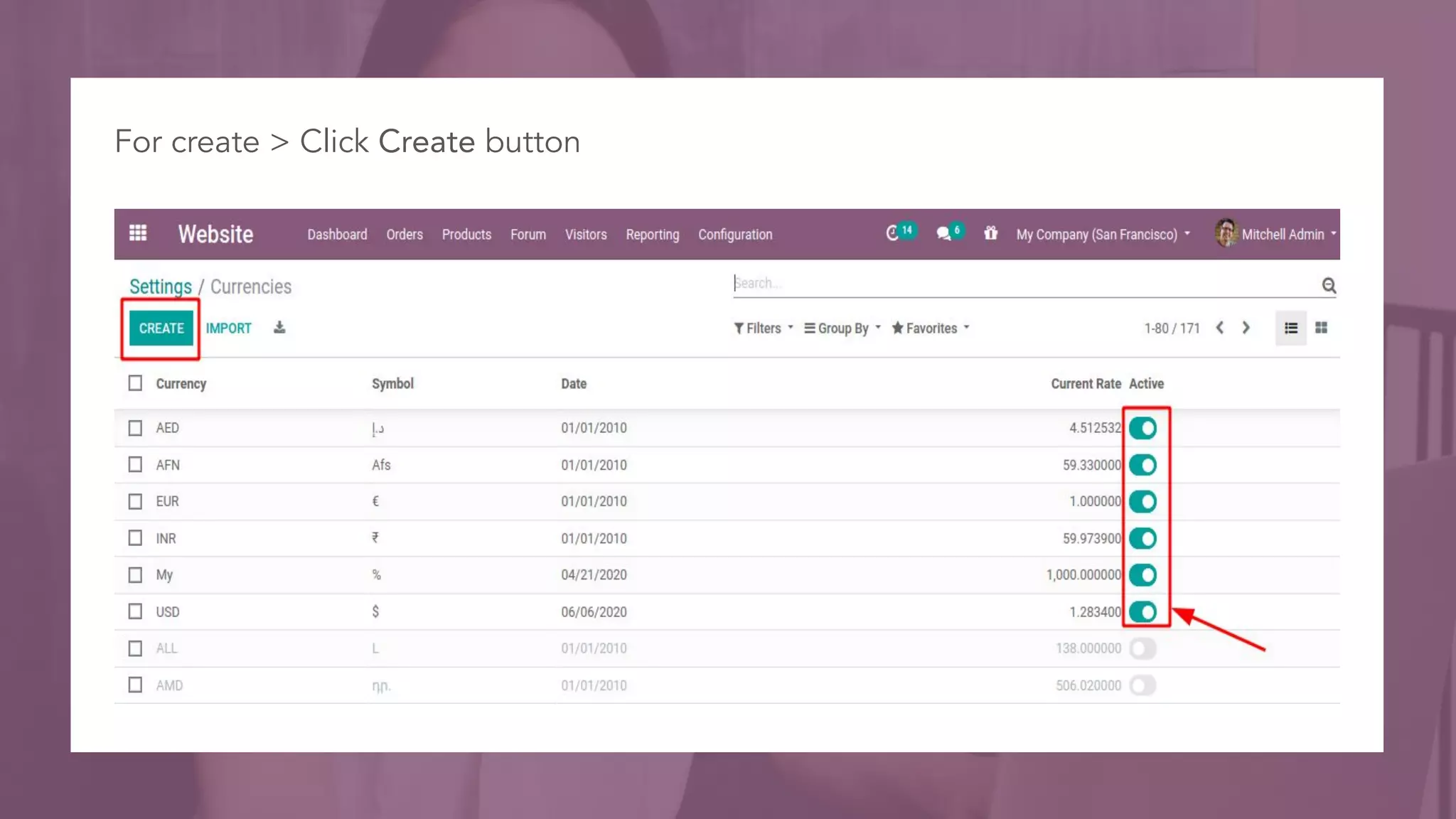 For create > Click Create button
