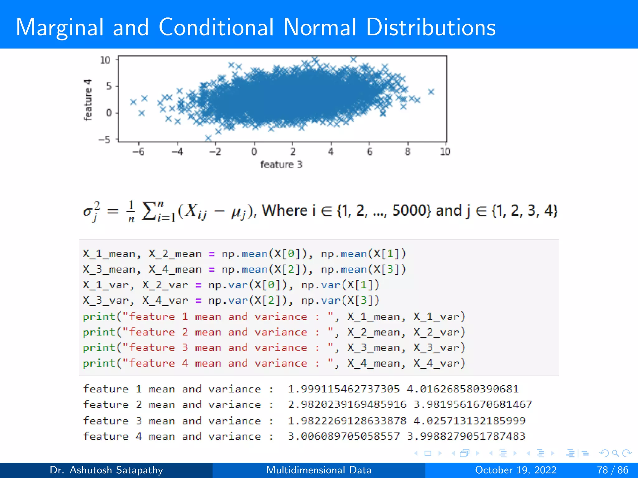 Marginal and Conditional Normal Distributions
Dr. Ashutosh Satapathy Multidimensional Data October 19, 2022 78 / 86
 