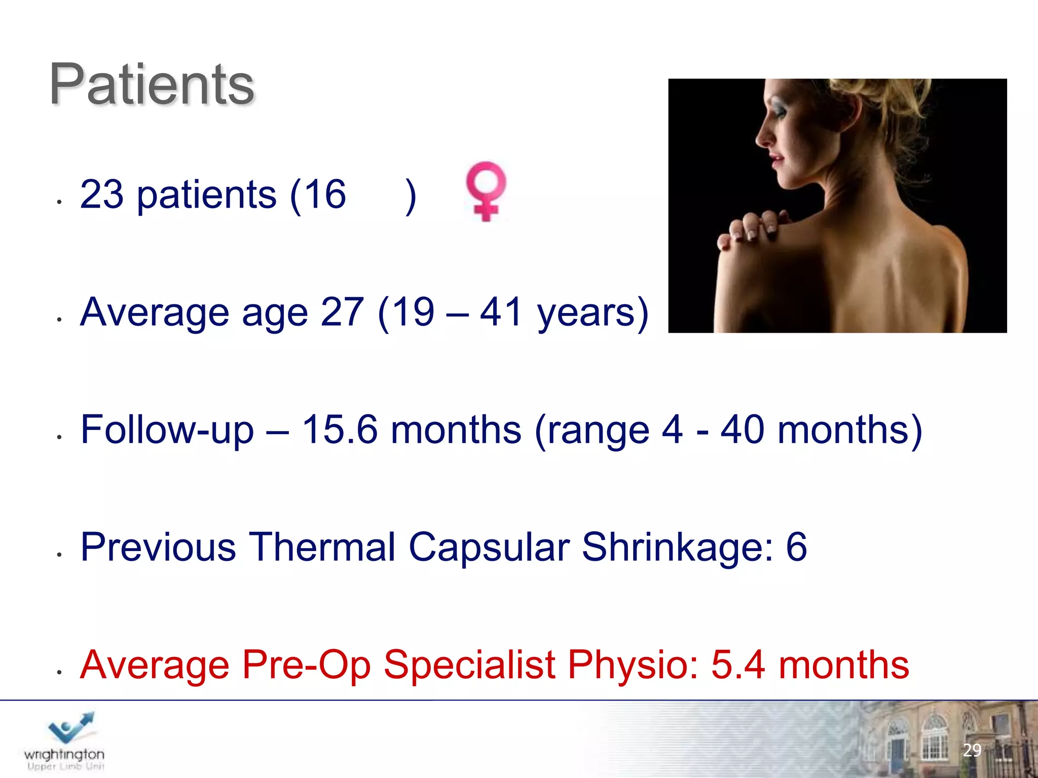 Patient Satisfaction 
• Pre-op: 3.2/10 
• Post-op: 8.6 / 10 
• with average 82.4% improvement in symptoms 
wwwwww.w.wrigrhigtinhgttionng.ctoomn.com 
29 
 