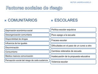 Factores sociales de riesgoCOMUNITARIOSESCOLARESMGTER. ANDREA AGRELO