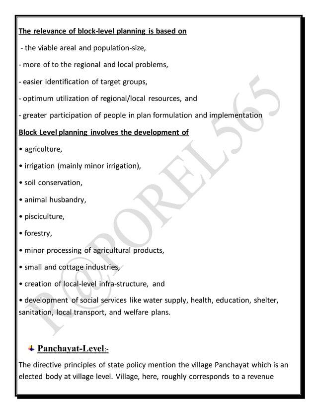 MULTILEVEL PLANNING IN INDIA