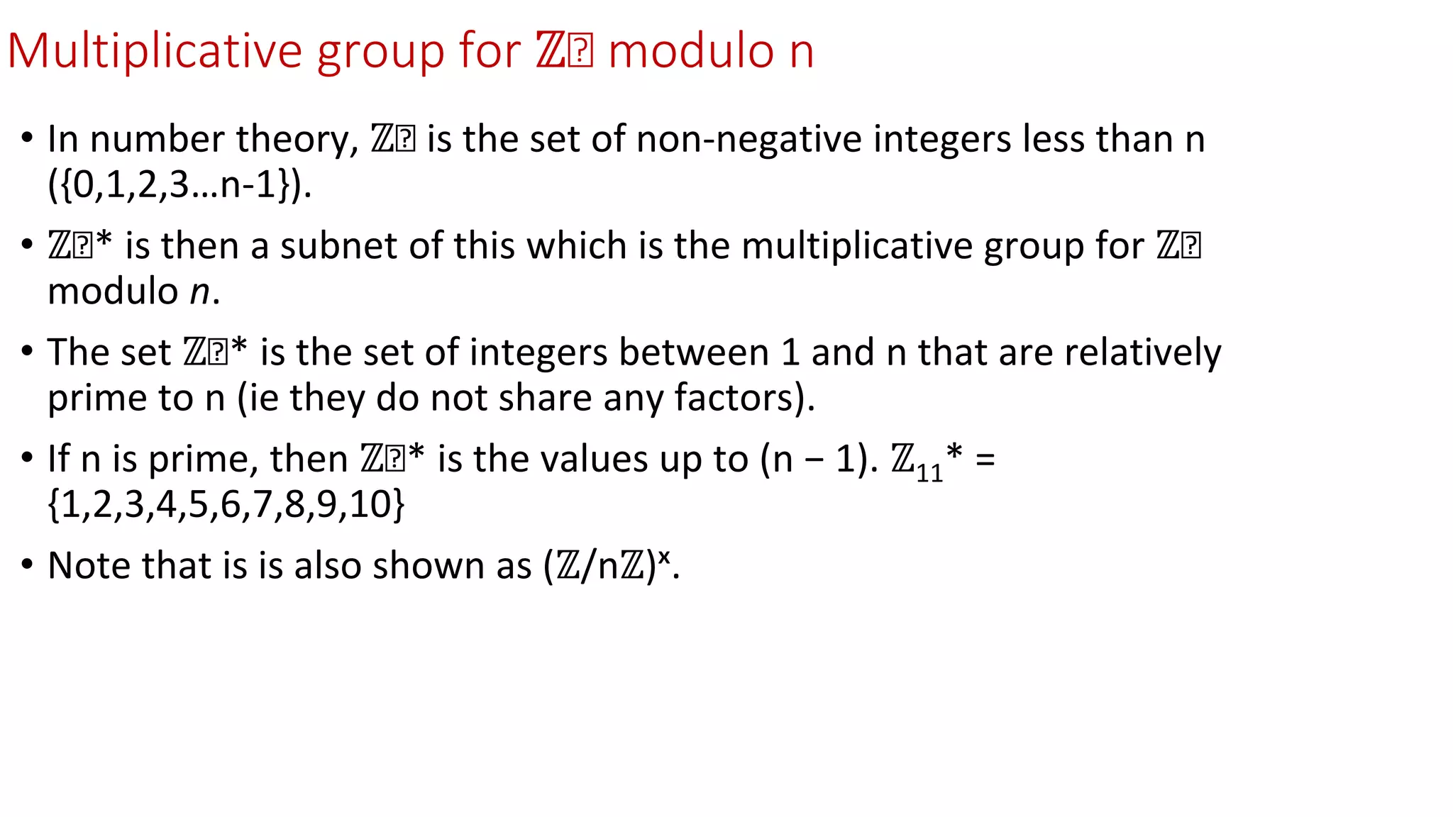 ℤₙ* The Multiplicative group for ℤₙ modulo n | PPTX
