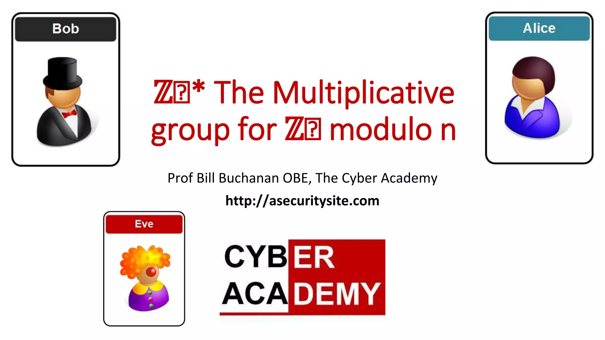 ℤₙ* The Multiplicative
group for ℤₙ modulo n
Prof Bill Buchanan OBE, The Cyber Academy
http://asecuritysite.com
 