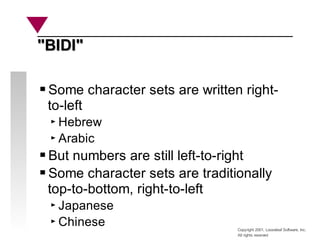 Copyright 2001, Looseleaf Software, Inc.
All rights reserved
"BIDI"
"BIDI"
Some character sets are written right-
to-left
...