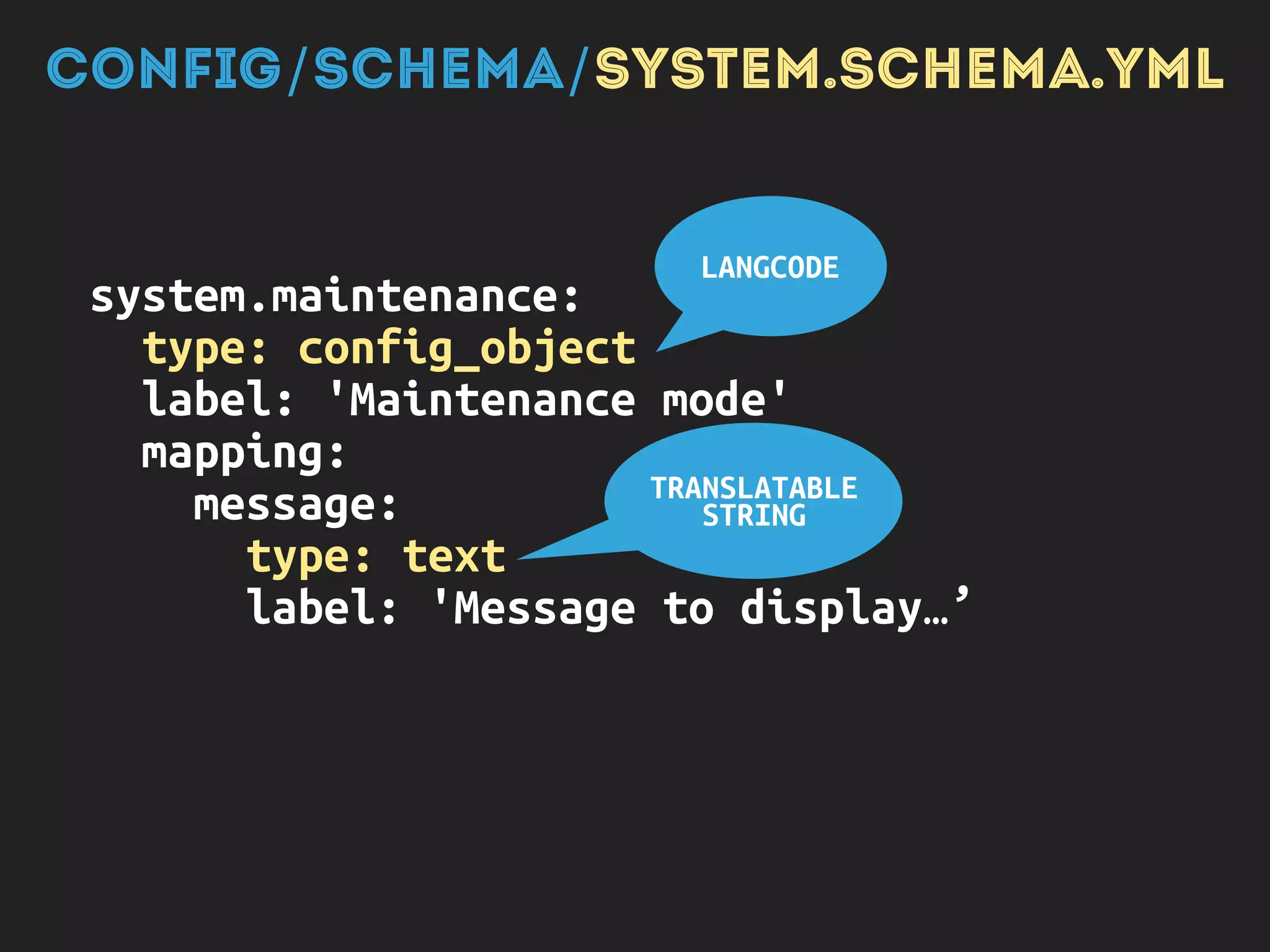 SYSTEM.MAINTENANCE.YML
message: '@site is currently
under maintenance. We should be
back shortly. Thank you for your
patience.'
langcode: en
 