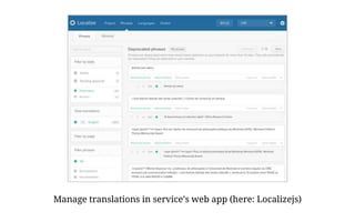 Manage translations in service’s web app (here: Localizejs)
 