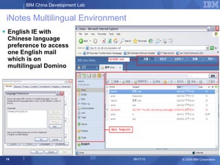 iNotes Multilingual Environment <ul><li>English IE with Chinese language preference to access one English mail which is on...