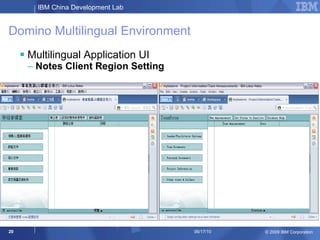Domino Multilingual Environment <ul><li>Multilingual Application UI  </li></ul><ul><ul><li>Notes Client Region Setting </l...