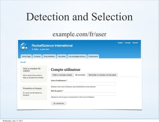Detection and Selection
                                example.com/fr/user




Wednesday, June 13, 2012
 