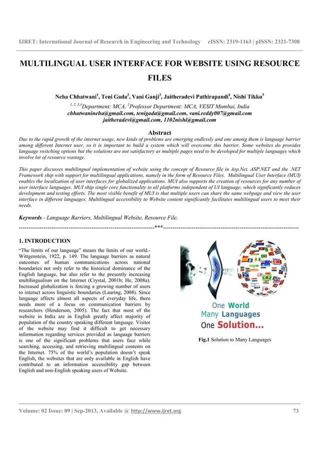 Multilingual user interface for website using resource | PDF