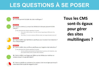 LES QUESTIONS À SE POSER
Tous les CMS
sont-ils égaux
pour gérer
des sites
multilingues ?
 