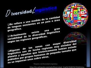 Respeto a la Diversidad Lingüística

http://es.wikipedia.org/wiki/Diversidad_ling%C3%BC%C3%ADstica

3

 