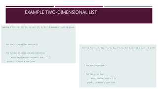Multi-Dimensional Lists | PPTX