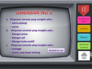 Menu
Cepat
Kompetensi
Dasar

Indikator

Materi

Soal-soal
Latihan
Kembali ke soal

 