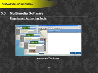 43
Interface of Toolbook
FUNDAMENTAL OF MULTIMEDIA
Page-based Authoring Tools
5.3 Multimedia Software
 