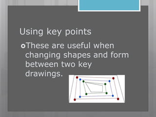 Using key points
These are useful when
changing shapes and form
between two key
drawings.
 