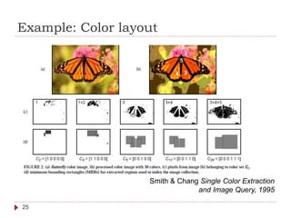 Example: Color layout
Smith & Chang Single Color Extraction
and Image Query, 1995
25
 