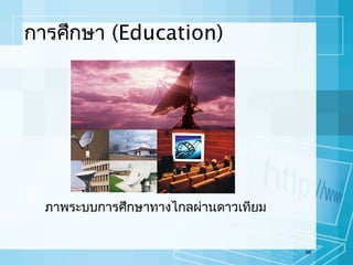 การศึกษา (Education)

ภาพระบบการศึกษาทางไกลผ่านดาวเทียม

66

 
