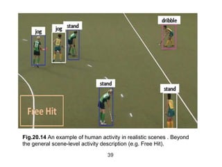 39
Fig.20.14 An example of human activity in realistic scenes . Beyond
the general scene-level activity description (e.g. Free Hit).
 
