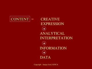 CONTENT = INFORMATION DATA ANALYTICAL INTERPRETATION CREATIVE EXPRESSION + + + 