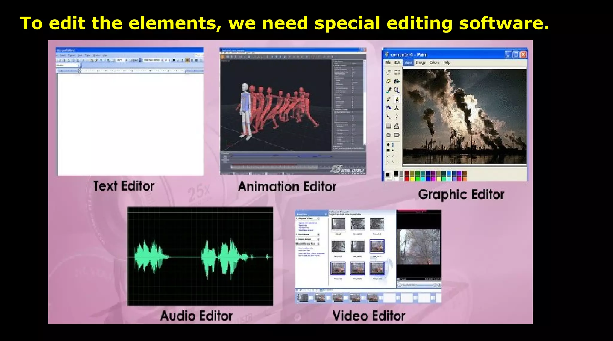 To edit the elements, we need special editing software.
 