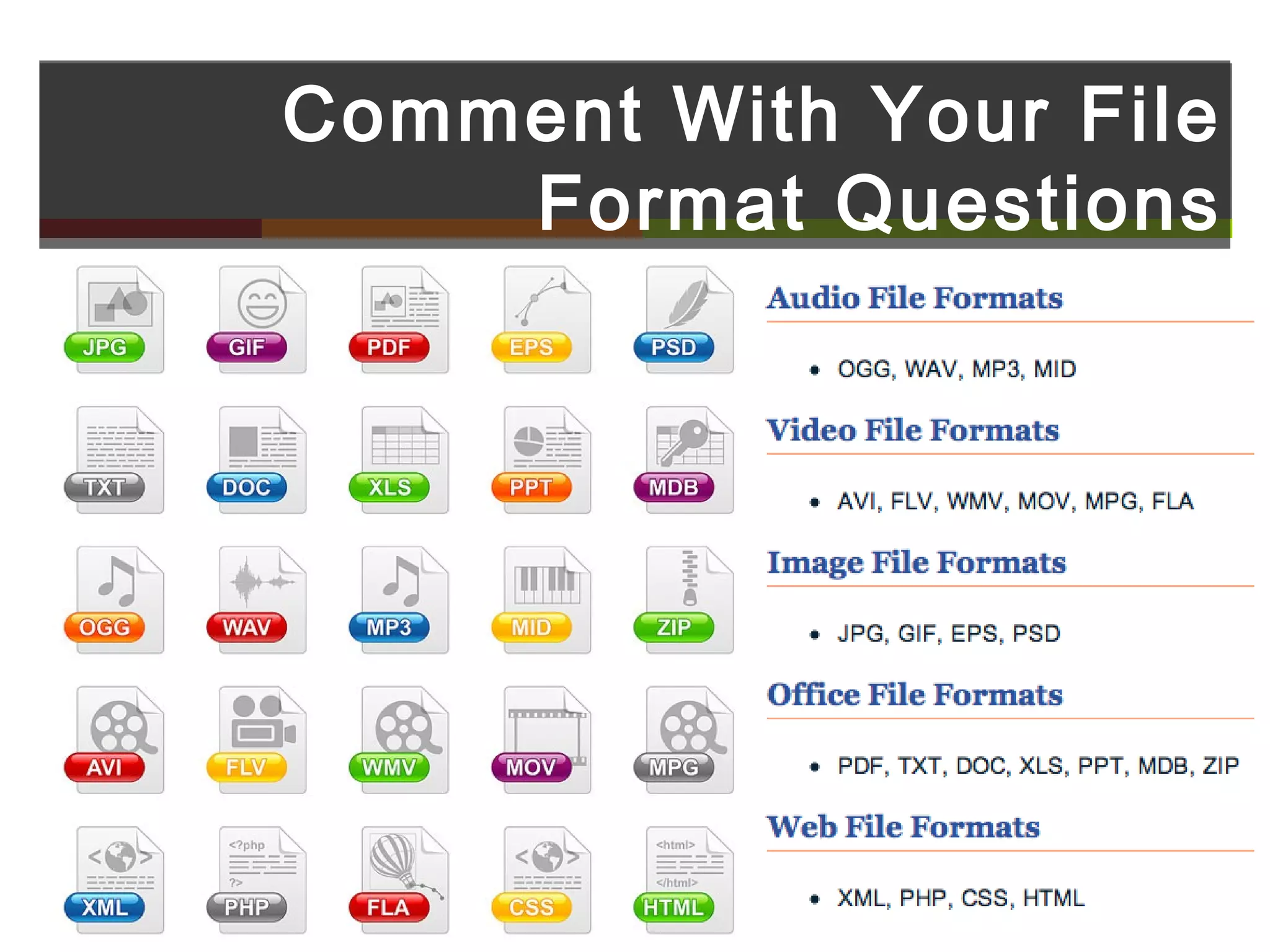 Comment With Your File
    Format Questions
 