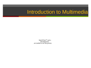 Introduction to Multimedia




          QuickTime™ and a
            decompressor
  are needed to see this picture.
 