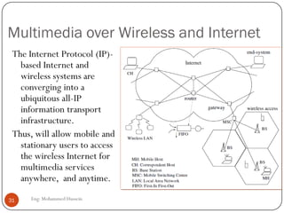 Traffic Characterization Parameters
Variability of bit rates are :
1. Constant bit rate (CBR) applications:
 Example: uncompressed digitized voice
transmission required CBR.
2. Variable bit rate (VBR) applications:
 Example: video transmission using compression
 Most Multimedia applications generateVBR traffic
31 Eng: Mohammed Hussein
 